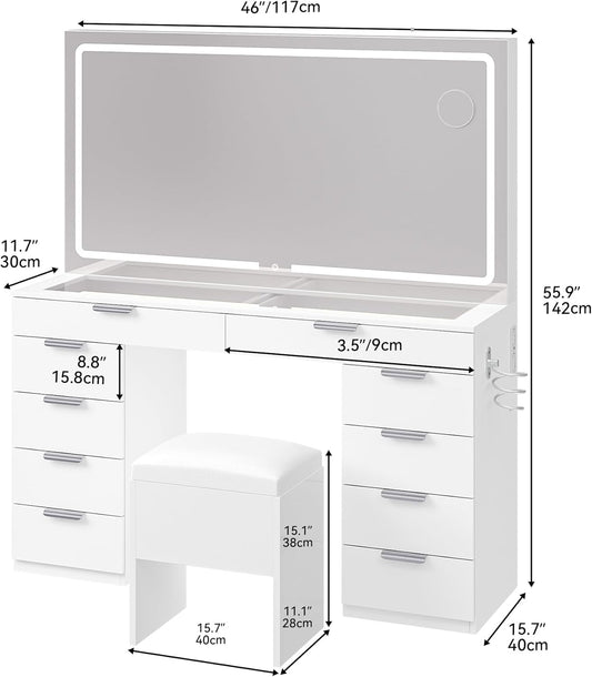 Dressing table set with dimmable LED mirror & free shipping