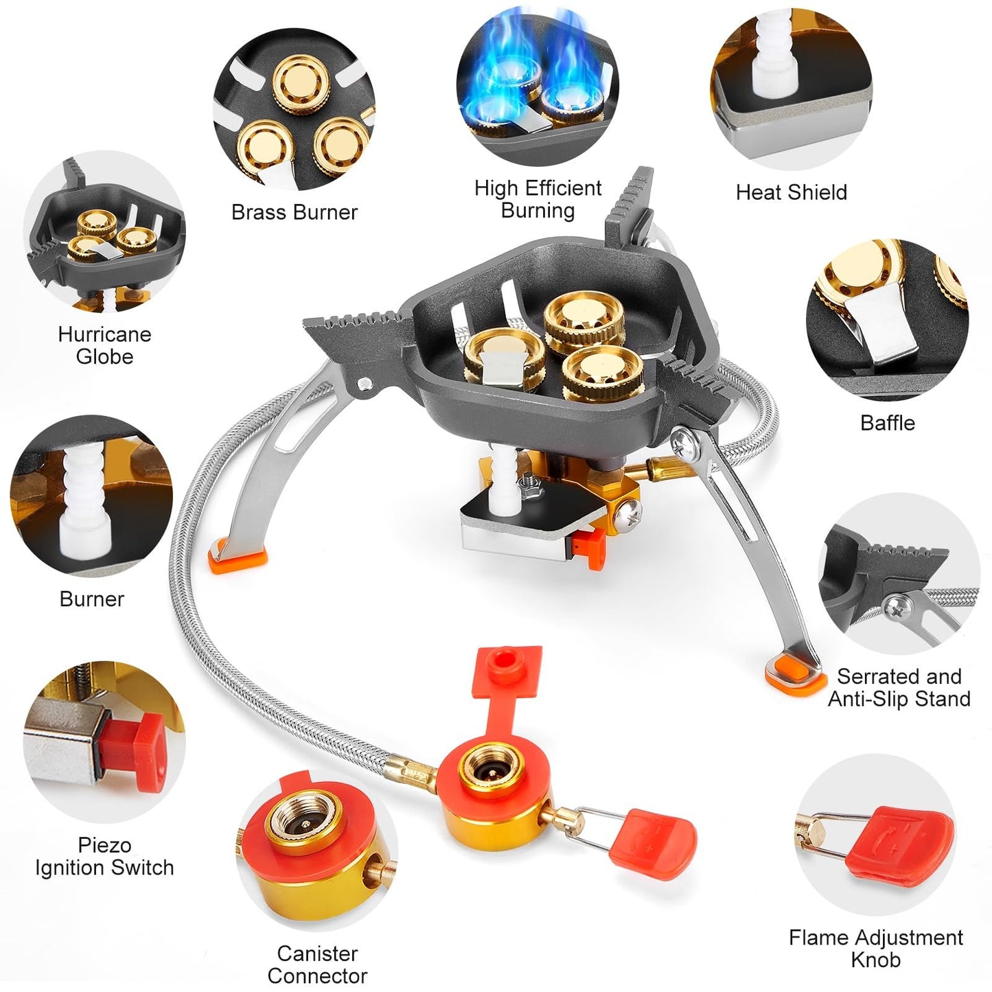 🔥🌟9900W/7200W Windproof Camping Stove, Camping Gas Stove with Piezo Ignition